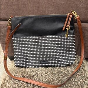 Fossil Fiona Leather Black and White Crossbody Purse